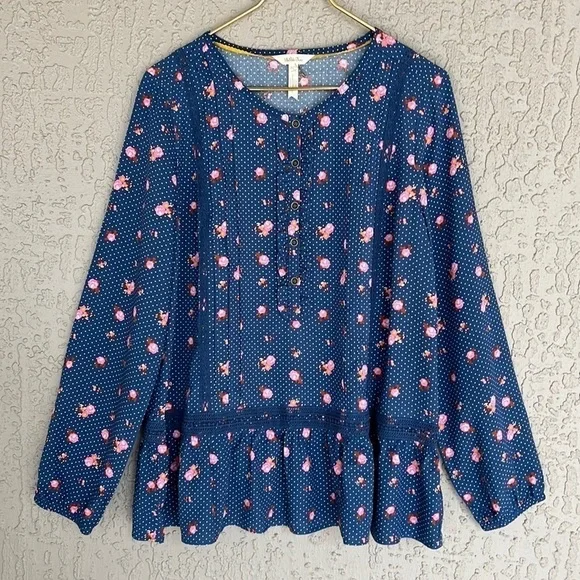 Matilda Jane Dream A Little Dream Floral Polka Dot Long Sleeve Top Size L - Picture 2 of 11